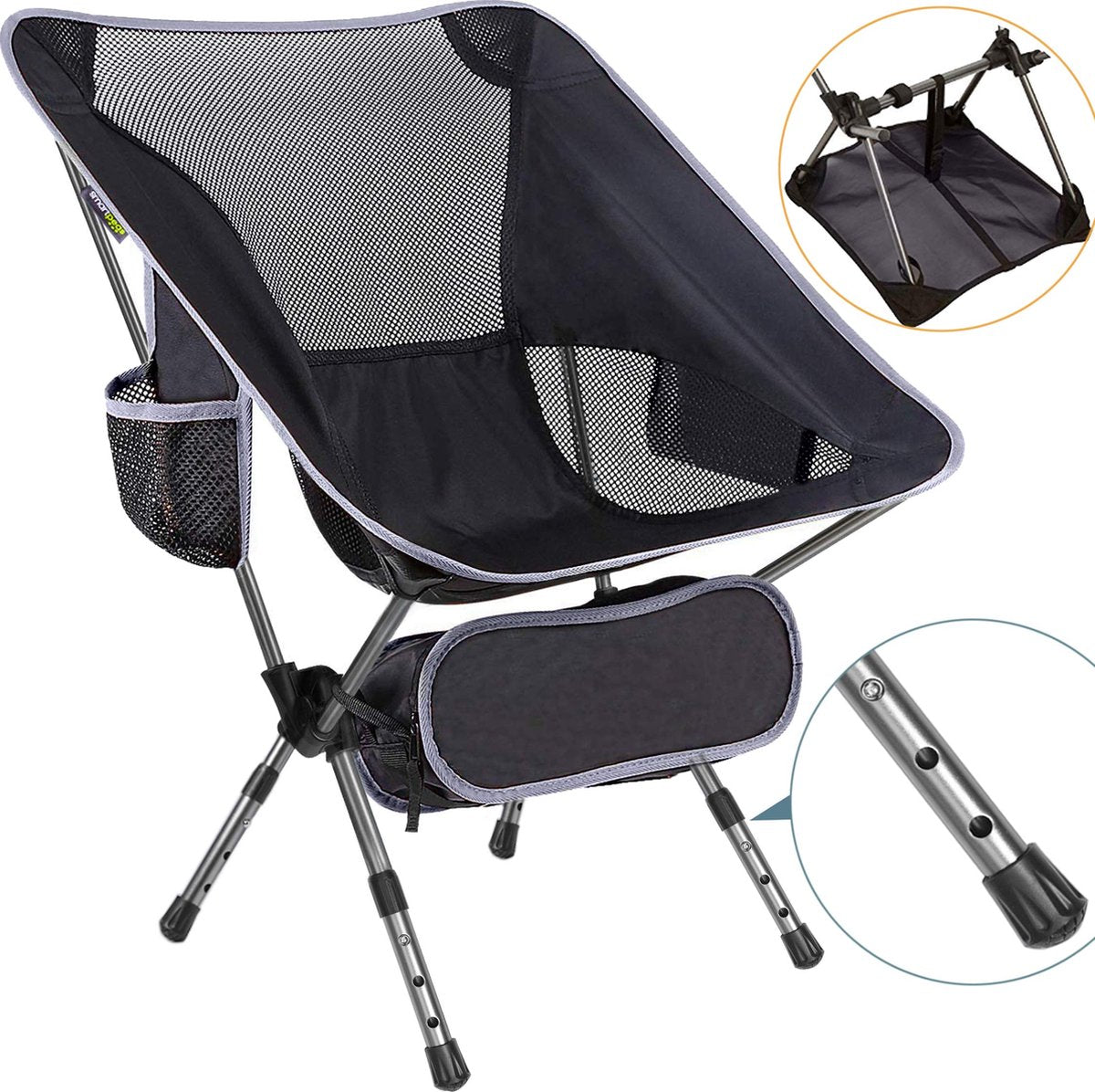  Smartpeas Campingstoel Van Stevig 600D Polyester En Aluminium - Lichtgewicht En Opvouwbaar - Camping Gadget Inclusief Zijzakken +Plus: Strandmat &amp; Draagtas
