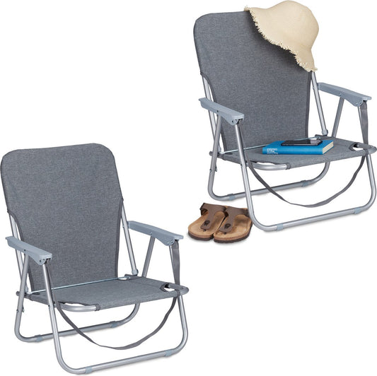  Relaxdays Strandstoel Opvouwbaar - Set Van 2 - Lage Campingstoel - Kampeerstoel Leuning - Grijs