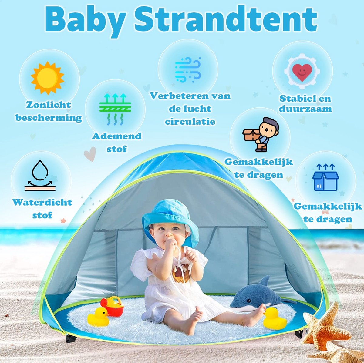  Seidon Strandtent Baby - Pop Up Tent - UV Bescherming - Baby En Kind - Waterdicht - Zwembadje - UV Bescherming