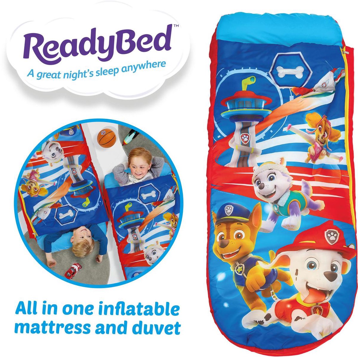  Paw Patrol Junior ReadyBed-2 In 1 Kids Sleeping Inflatable Air Bed In A Bag With A Pump, Polyester, Single