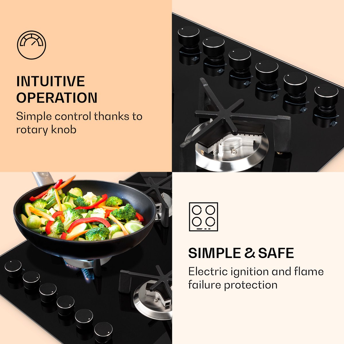  Trifecta 6 Gaskookplaat 6-pits Grote, Normale En Extra Glaskeramische Branders