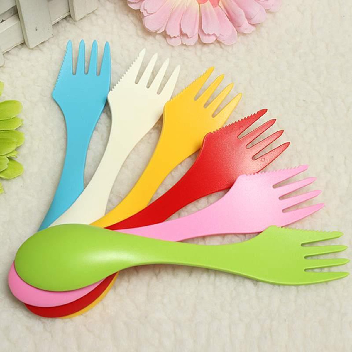 Merkloos Spork – Set Van 6 Stuks - Spork Campingbestek – Spork 3 In 1