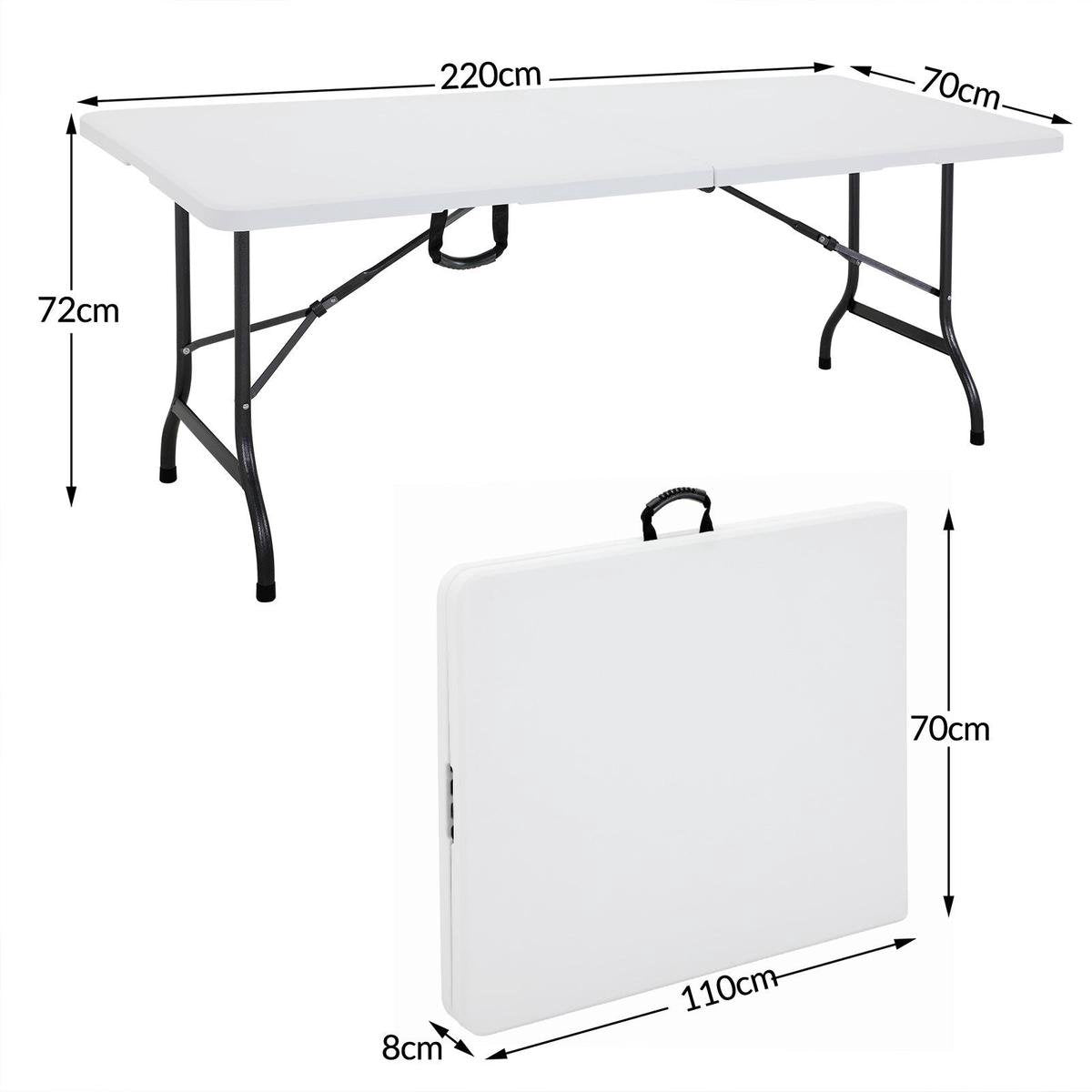  Casaria Tuintafel Opvouwbaar – Met Draaggreep 220x70 Cm – Wit