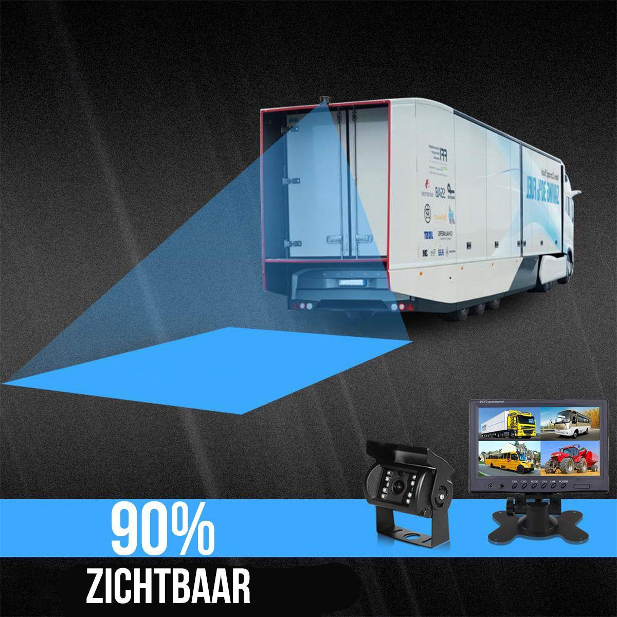  Strex Achteruitrijcamera Set Bedraad Met 4 Camera's (tegelijk Bekijken) - 9" Scherm - 18LED Nachtzicht 15m - IP67 Waterdicht - Achteruitrij Camera