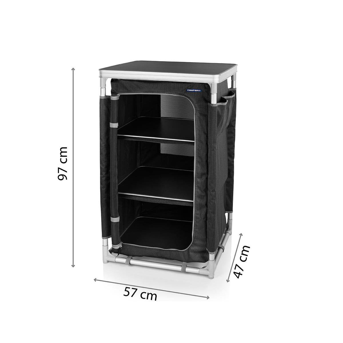  Campart Campingkast CU-0719 – Opvouwbaar En Verstelbaar - 4 Verstelbare Poten - 3 Lagen - Aluminium Frame - Grijs