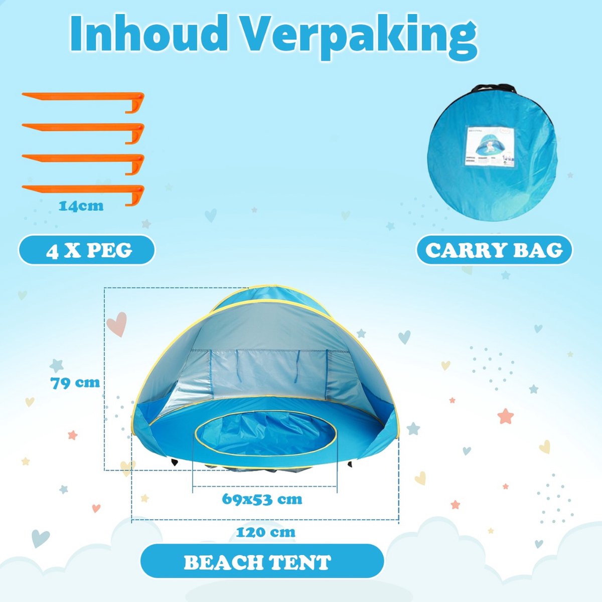  Seidon Strandtent Baby - Pop Up Tent - UV Bescherming - Baby En Kind - Waterdicht - Zwembadje - UV Bescherming