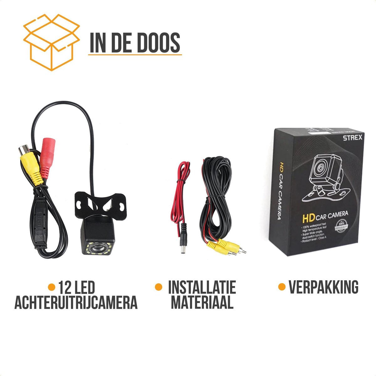  Strex Achteruitrijcamera - Universeel RCA - 12 LED Nachtzicht - IP68 Waterdicht - Achteruitrij Camera Auto