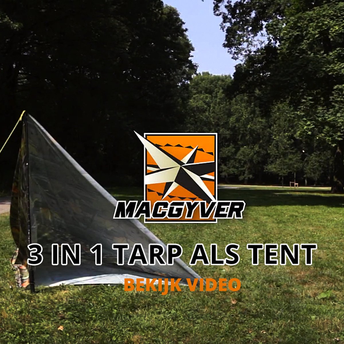  MacGyver® ‘3-in-1’ Tent | Tarp – Schaduwdoek – Hangmat | Strandtent | Outdoor-tent | Shelter | Vistent | 280 X 280 Cm | Camouflage | Waterdicht | Lichtgewicht
