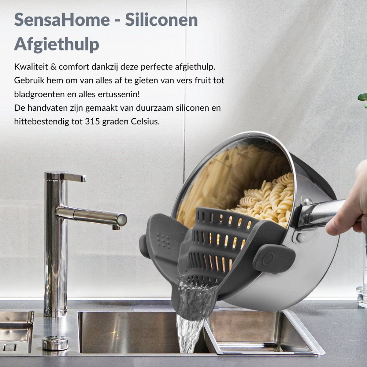  SensaHome- Siliconen Vergiet - Keuken Afgietdeksel - Afgiethulp - Siliconen - BPA Vrij - Grijs