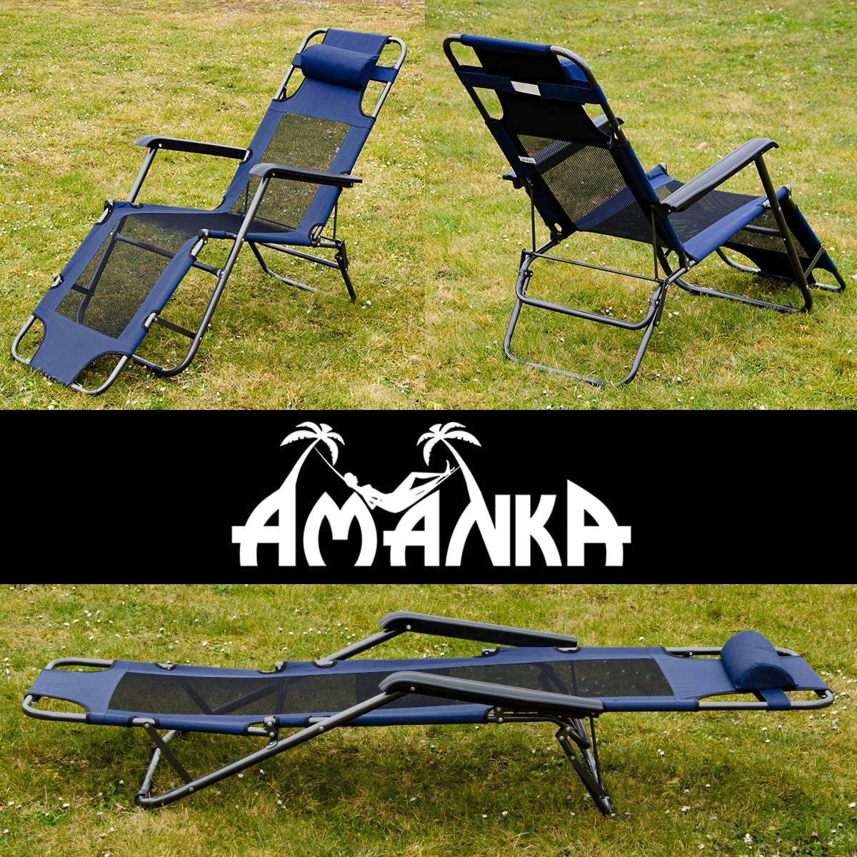  Ligstoel 180x60cm - Opvouwbaar Campingstoel Ligbed Strandstoel Tuinstoel Vouwligstoel Blauw