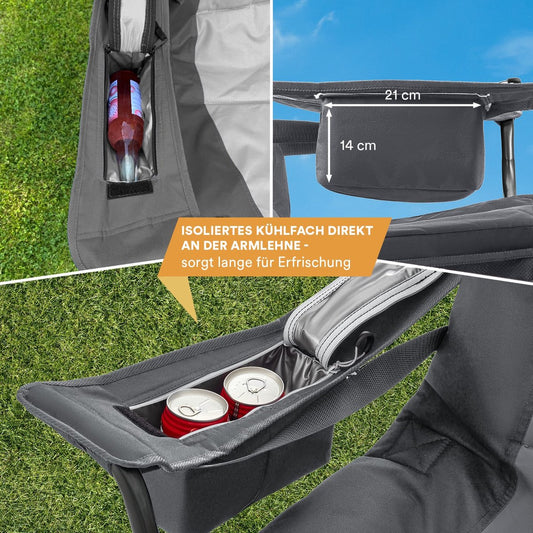  Skandika Relax Comfort Campingstoel - Campingstoel Opvouwbaar - Comfortabele Klapstoel Met Drinkhouder En Koelvak, Tot Max. 160 Kg, Opvouwbaar, Lichtgewicht | Vouwstoel Voor Kamperen, Camping, Festival, Vissen – Grijs