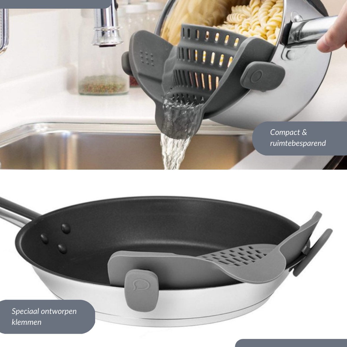  SensaHome- Siliconen Vergiet - Keuken Afgietdeksel - Afgiethulp - Siliconen - BPA Vrij - Grijs