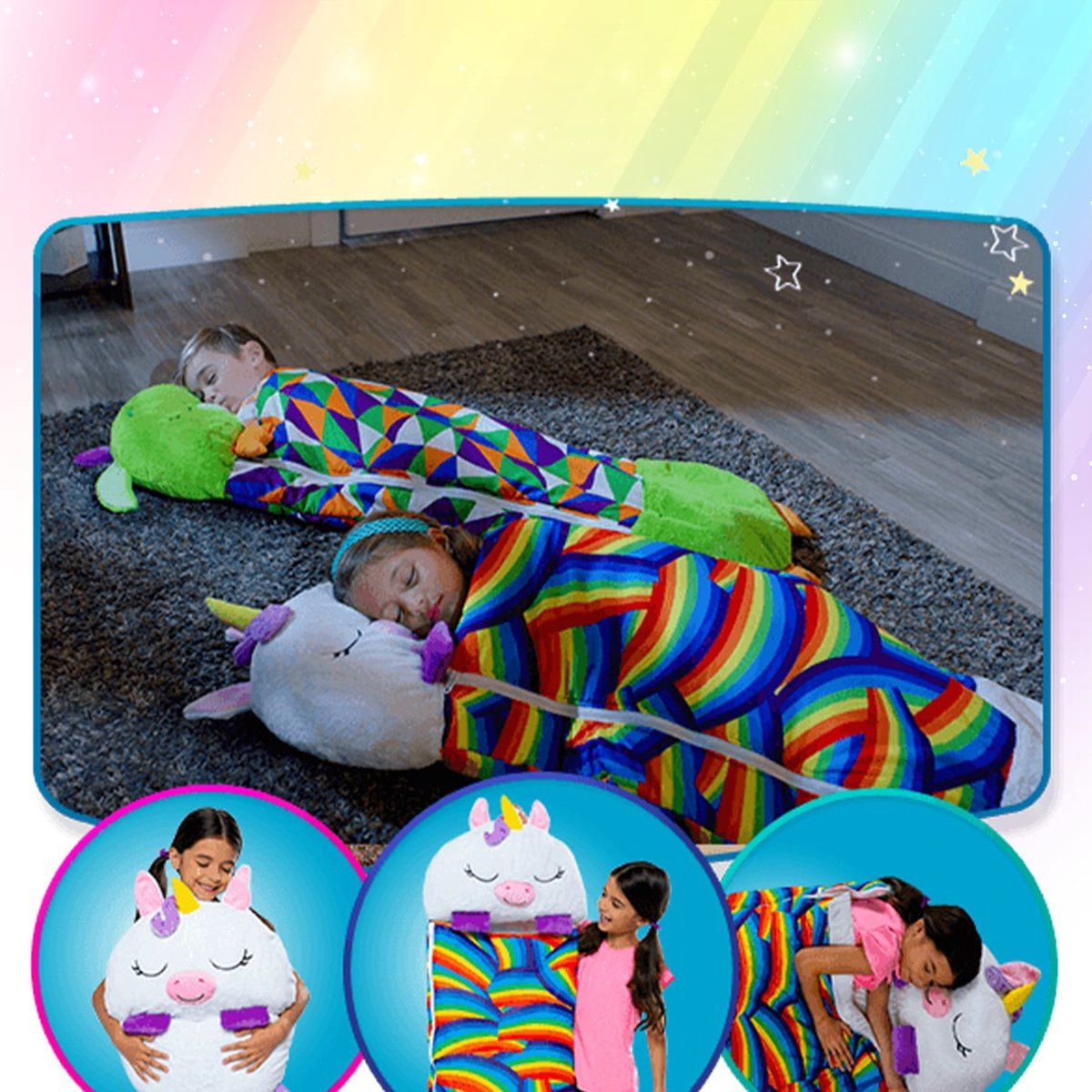  Mediashop Happy Nappers Kinderslaapzak - 2-in-1 Zachte Knuffel En Zomerslaapzak - Roze Eenhoorn Motief Voor Kinderen Van 3 Tot 6 Jaar