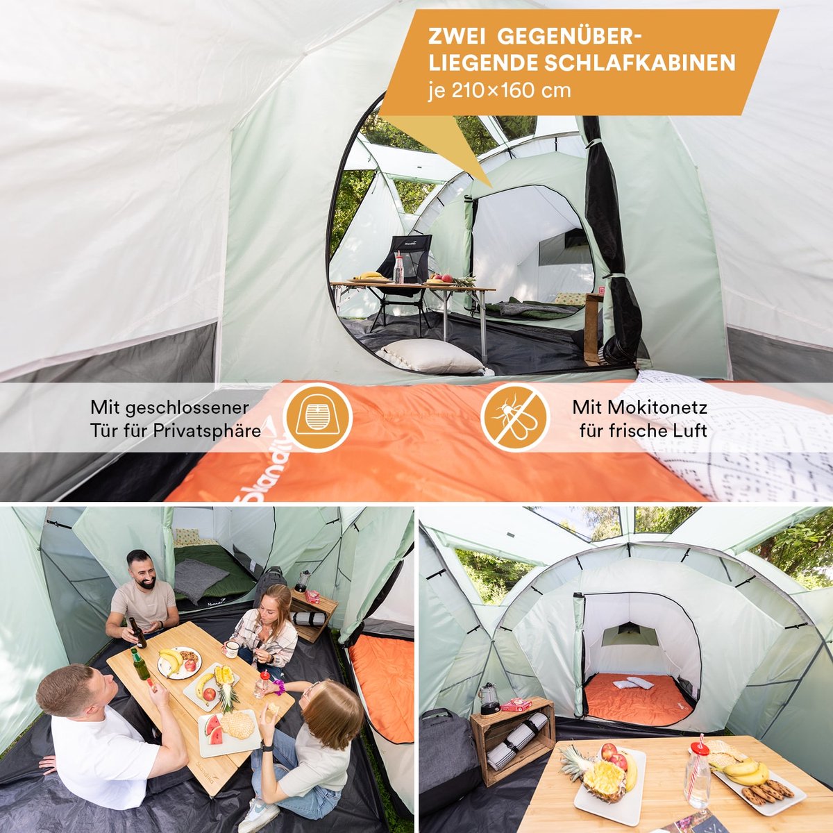  Skandika Bern 4 Koepeltent - Koepeltent - Tenten - 4 Persoons Kampeertent Met Panoramisch Dakraam, 2 Slaapcabines, Grondzeil, 210 Cm Stahoogte, Waterdicht, 4000 Mm Waterkolom - Grote Outdoor Familie Tent, Kampeertent - Grijs