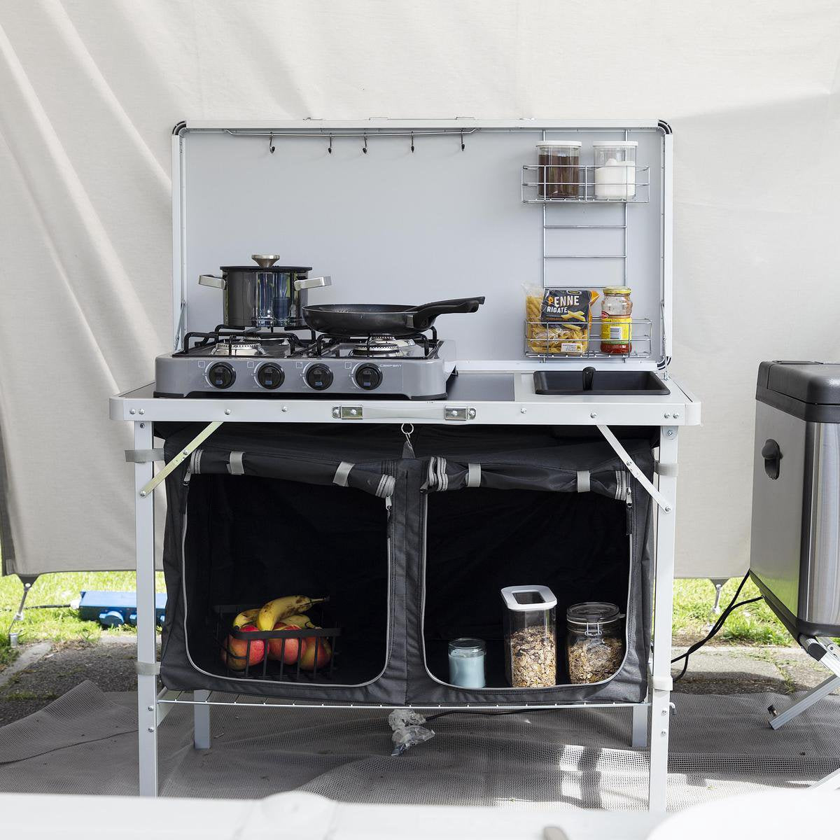  Campart Campingkeuken KI-0757 – Complete Keuken En Campingkast – Opvouwbaar En Inclusief Draagtas - Grijs