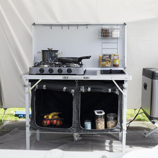  Campart Campingkeuken KI-0757 – Complete Keuken En Campingkast – Opvouwbaar En Inclusief Draagtas - Grijs