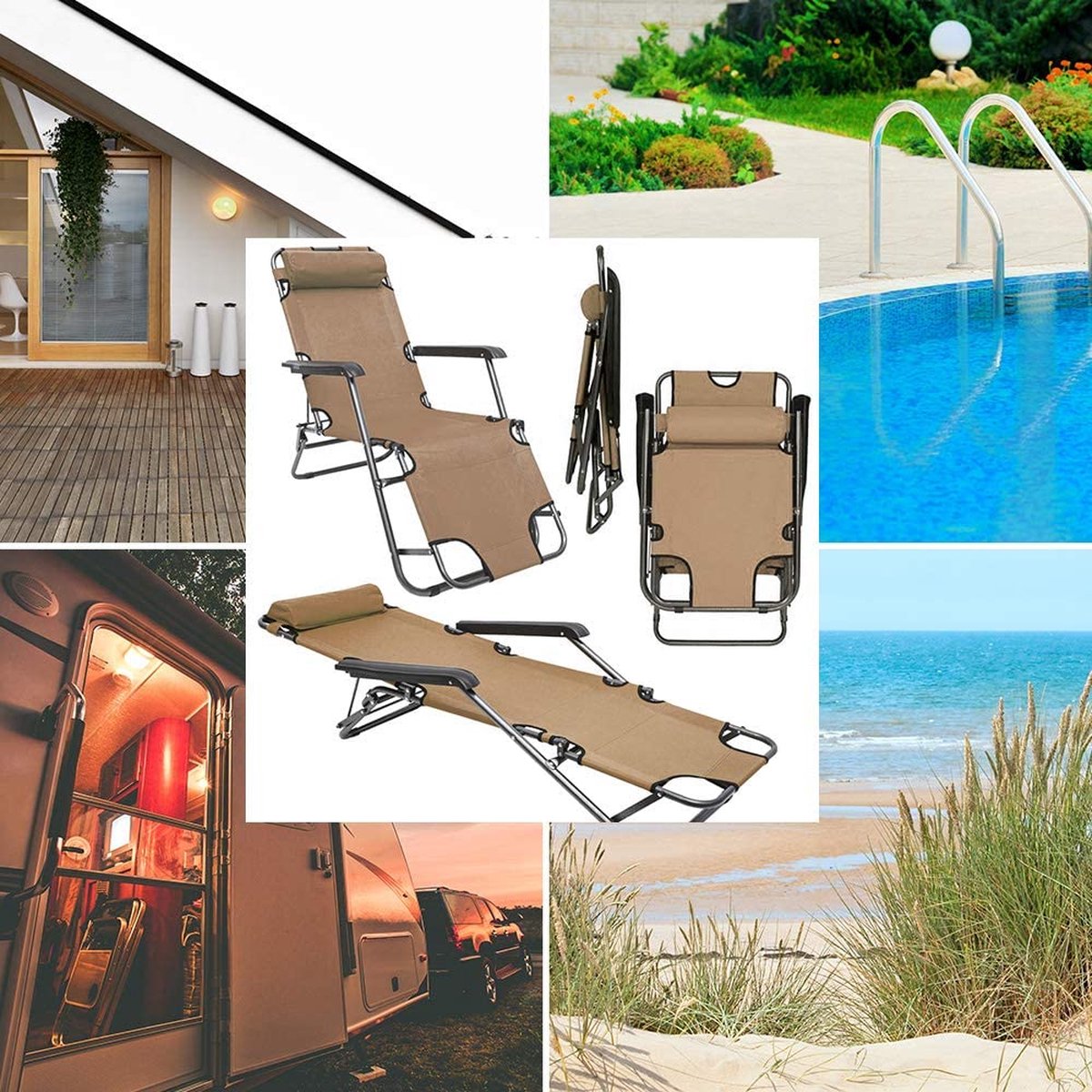  Ligstoel Opvouwbaar 155x60cm - Lichte Ligbed Relaxstoel Tuinstoel Campingstoel Strandstoel