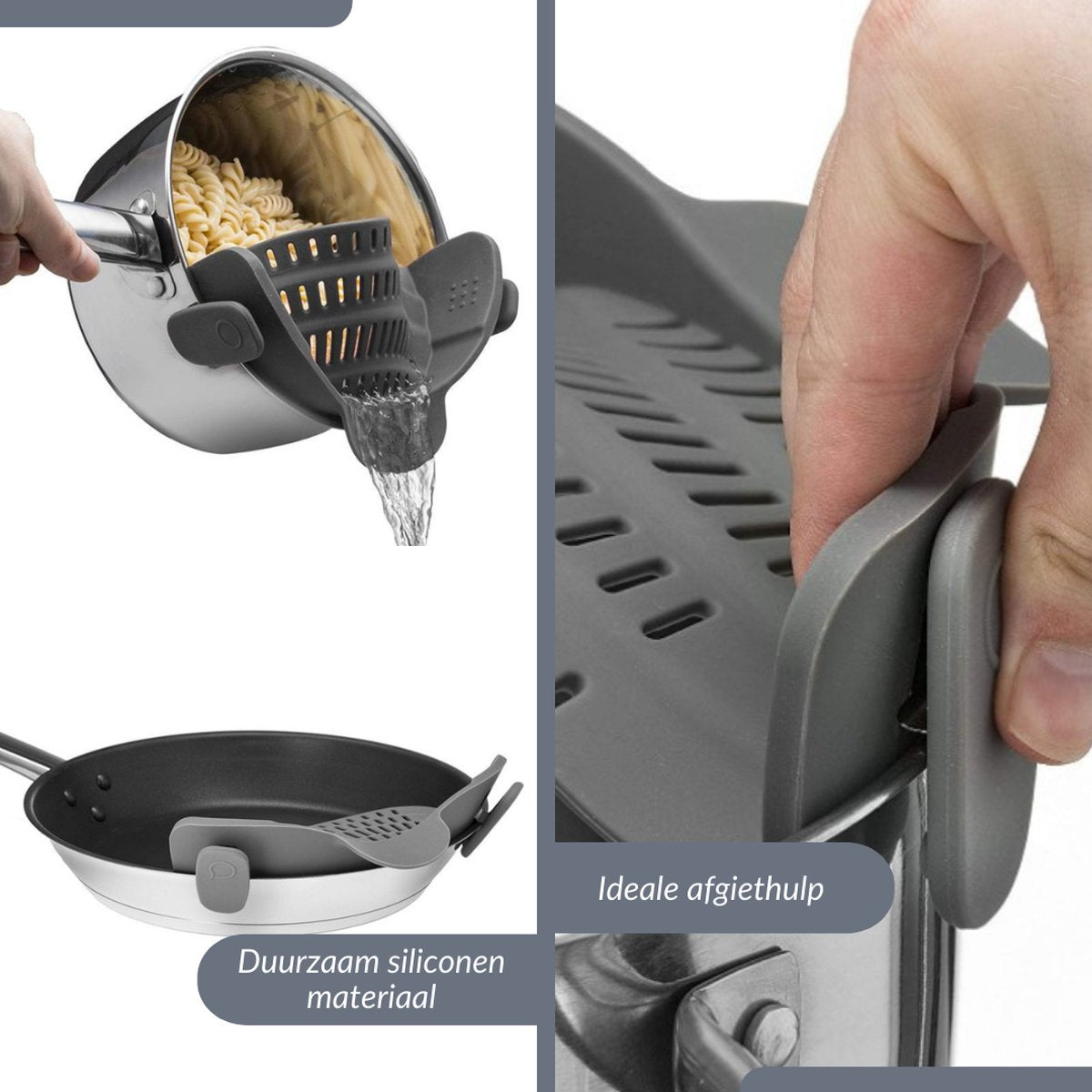  SensaHome- Siliconen Vergiet - Keuken Afgietdeksel - Afgiethulp - Siliconen - BPA Vrij - Grijs