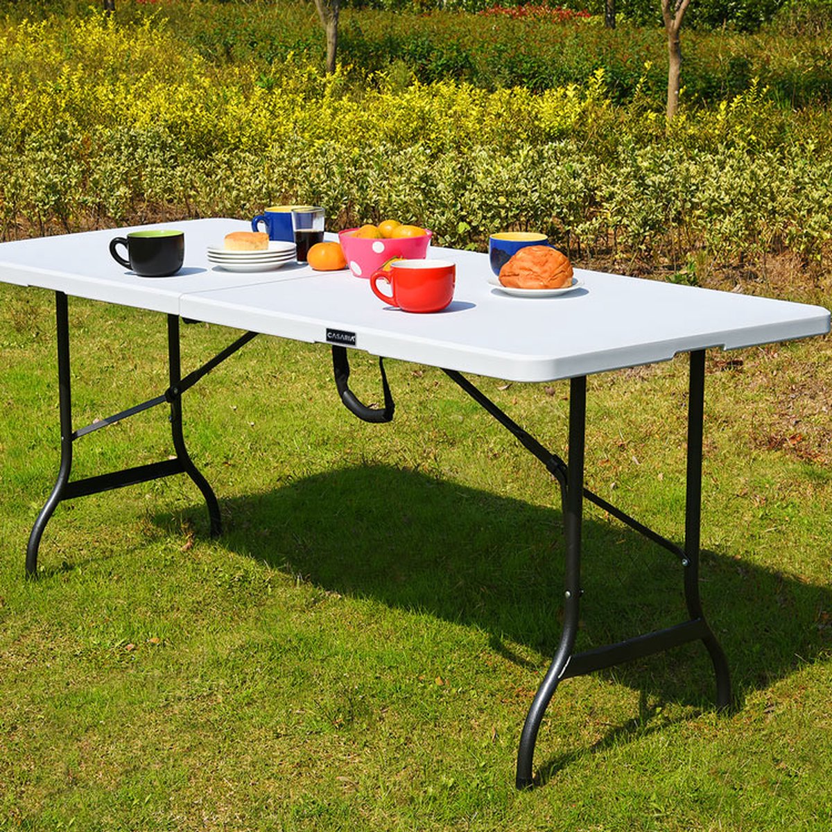 Casaria Tuintafel Opvouwbaar – Met Draaggreep 220x70 Cm – Wit
