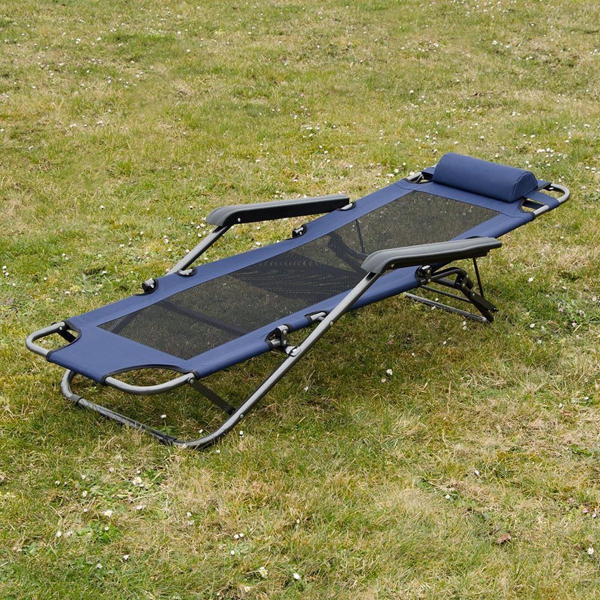  Ligstoel 155x60cm - Opvouwbaar Campingstoel Ligbed Strandstoel Tuinstoel Vouwligstoel Blauw