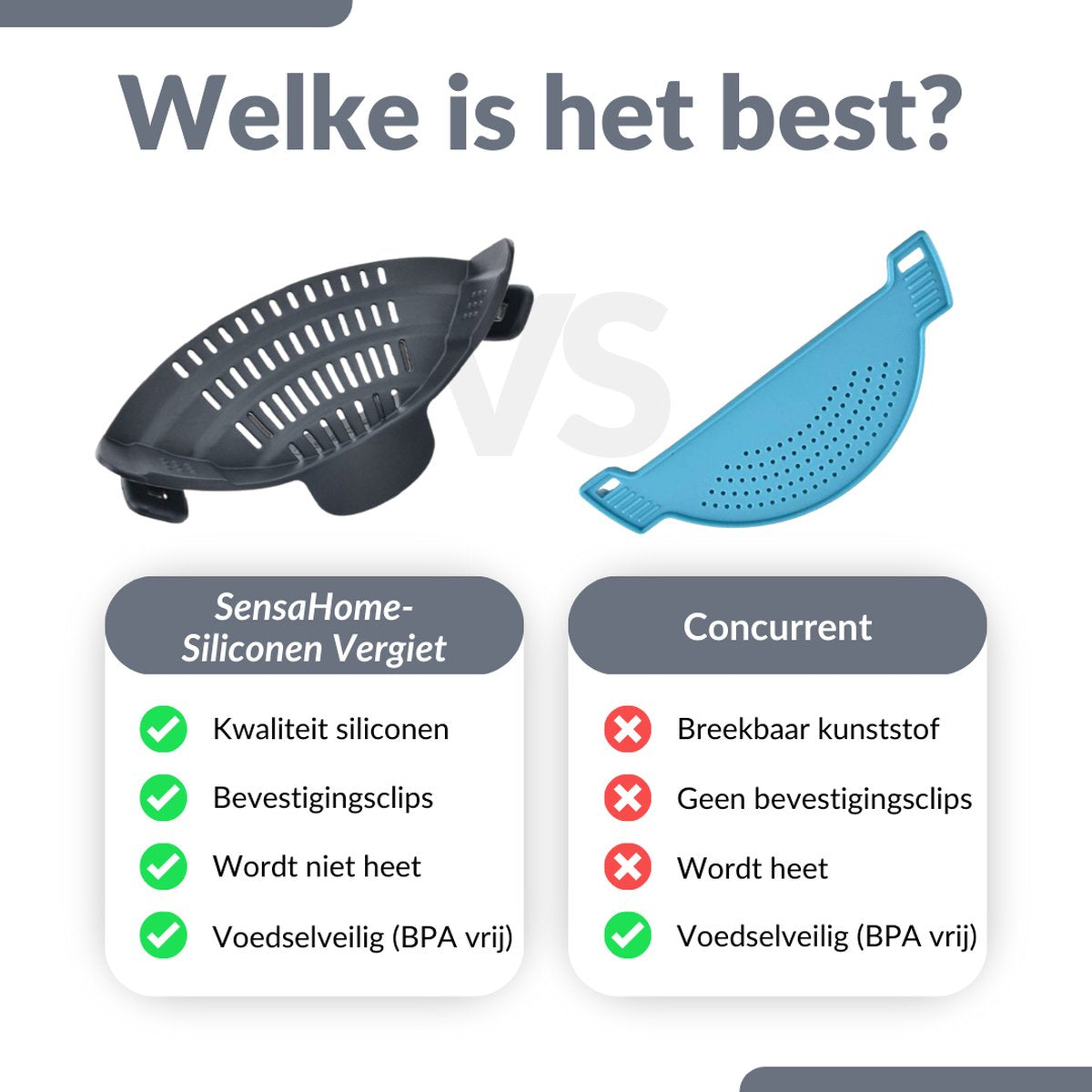  SensaHome- Siliconen Vergiet - Keuken Afgietdeksel - Afgiethulp - Siliconen - BPA Vrij - Grijs