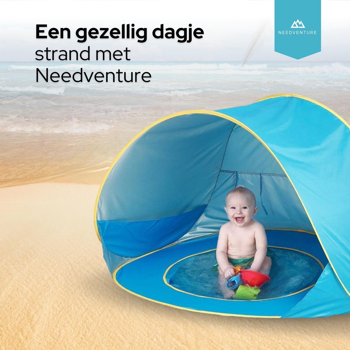  Needventure Baby Strandtent - Pop Up Tent - Windscherm Strand - Camping Strandtentje - Speeltent - Blauw