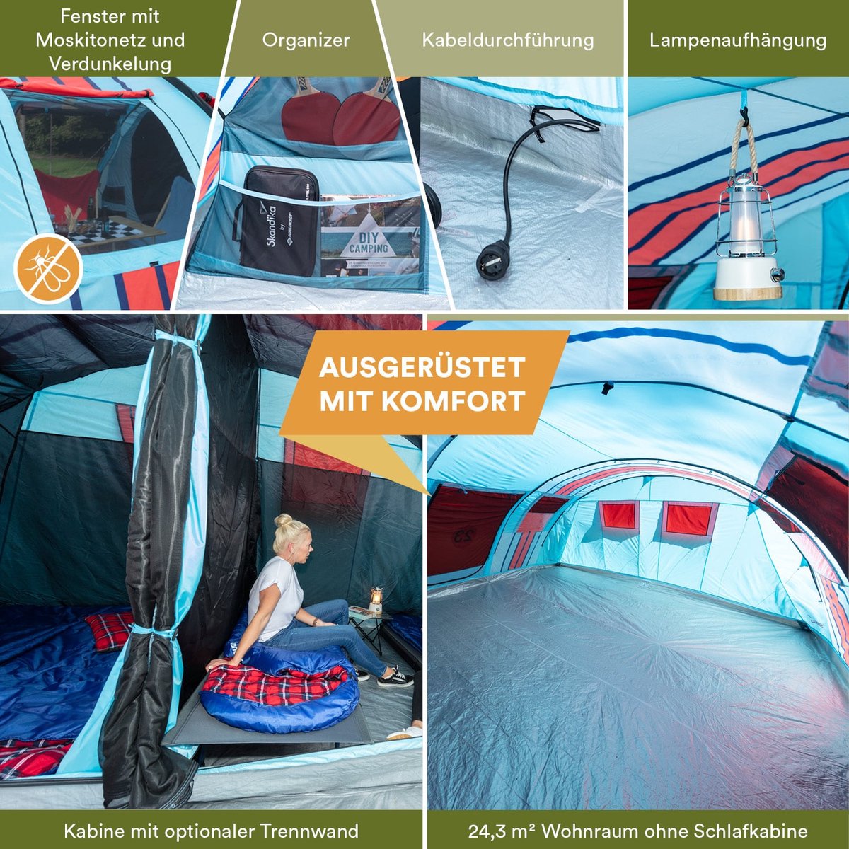  Skandika Gotland Tunneltent Voor 6 Personen, Grote Familietent In Racing-design, Ingenaaide Tentbodem, Waterdicht, 5000 Mm Waterkolom, Slaapcabine Met Scheidingswand, Muggennet (let Op, Komt Met Kleurfouten)