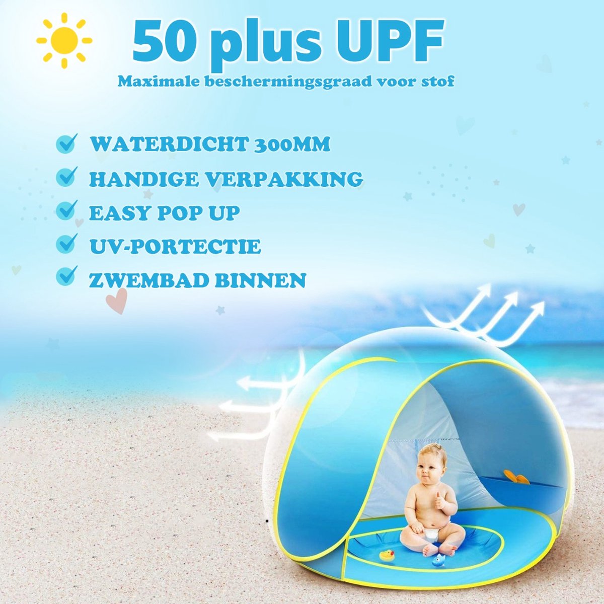  Seidon Strandtent Baby - Pop Up Tent - UV Bescherming - Baby En Kind - Waterdicht - Zwembadje - UV Bescherming