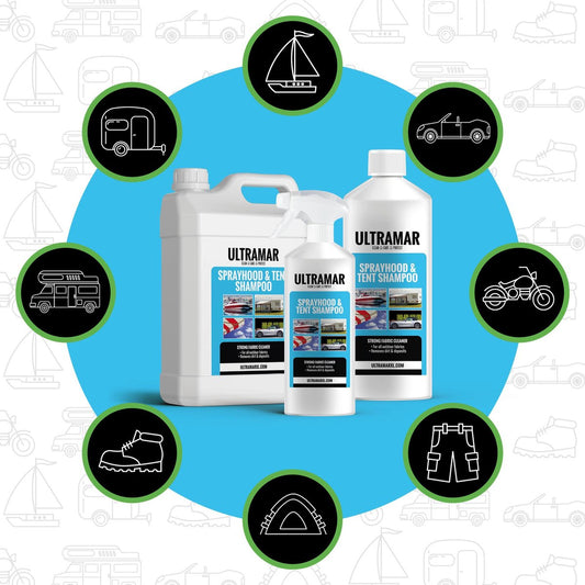  Ultramar - Sprayhood &amp; Tent Shampoo - 1L - Tentdoekreiniger - Voor Bootkap, Tent, Cabriodak, Zonwering - Tentonderhoud - Bootonderhoud - Schoonmaakmiddel