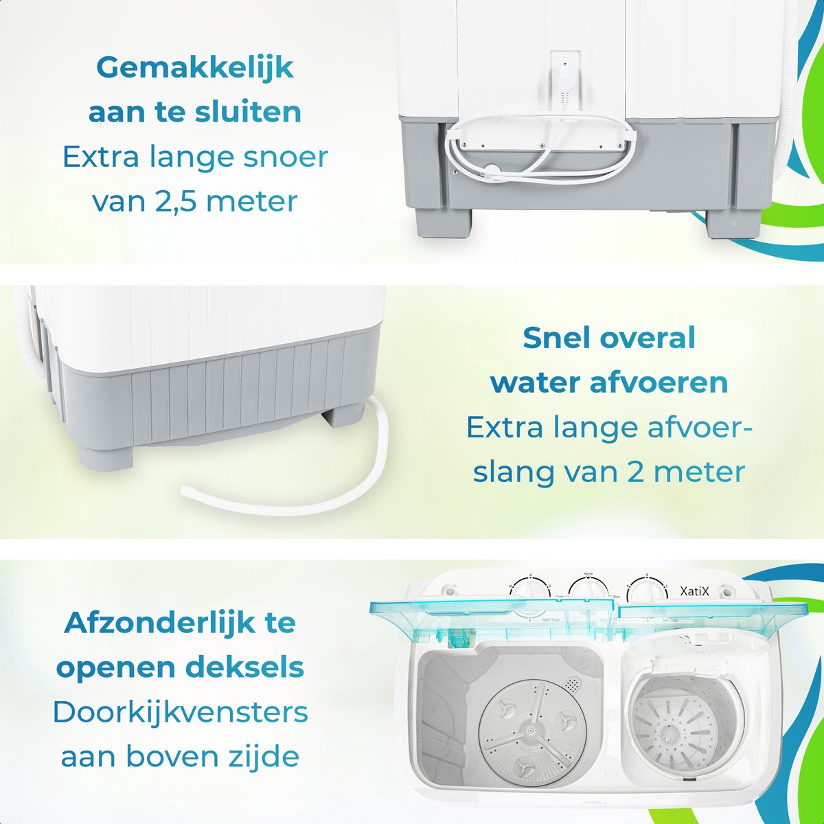  XatiX - Mini Wasmachine Met Dubbele Trommel 5,6 Kg - Toerental 1400