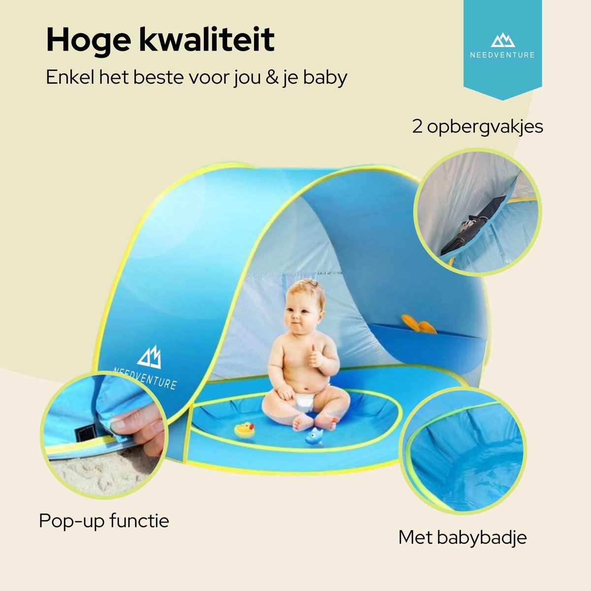  Needventure Baby Strandtent - Pop Up Tent - Windscherm Strand - Camping Strandtentje - Speeltent - Blauw
