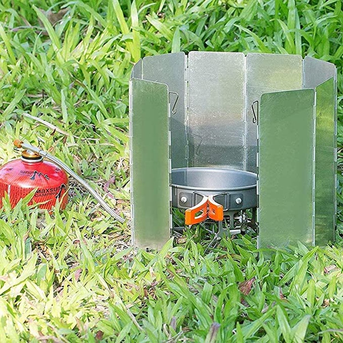  IBright Kookwindscherm - 12 Delig - 24cm Hoog - Kamperen -Opvouwbaar - Universeel