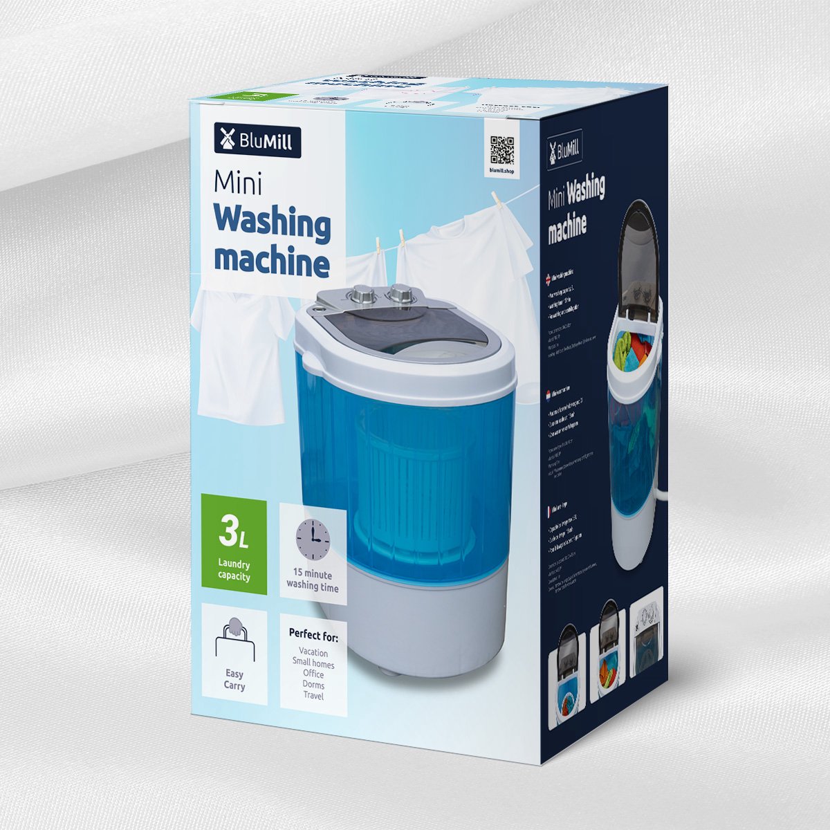  BluMill Mini Wasmachine - Met Centrifuge - Compact - Camping Wasmachine - Duurzame Keuze