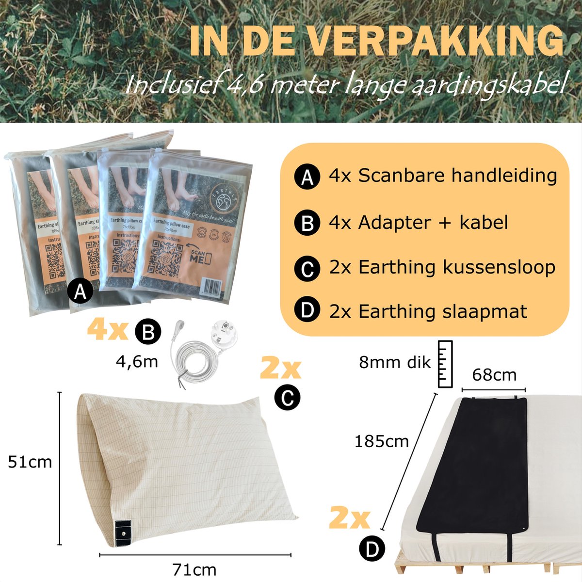  Earthle Volledige Earthing Tweepersoons Aardingsset - 2x Slaapmat + 2x Kussensloop - Aardingsmat - Aarden - Earthing Mat - Aarding - Grounding Mat - Kussensloop - Aardingskussensloop - Combo Deal