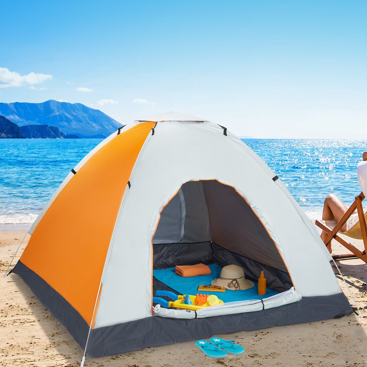  Relaxdays Strandtent Pop-up - Omkleedtent - 145x180 Cm - 2-3 Personen - Beachtent -compact - Oranje