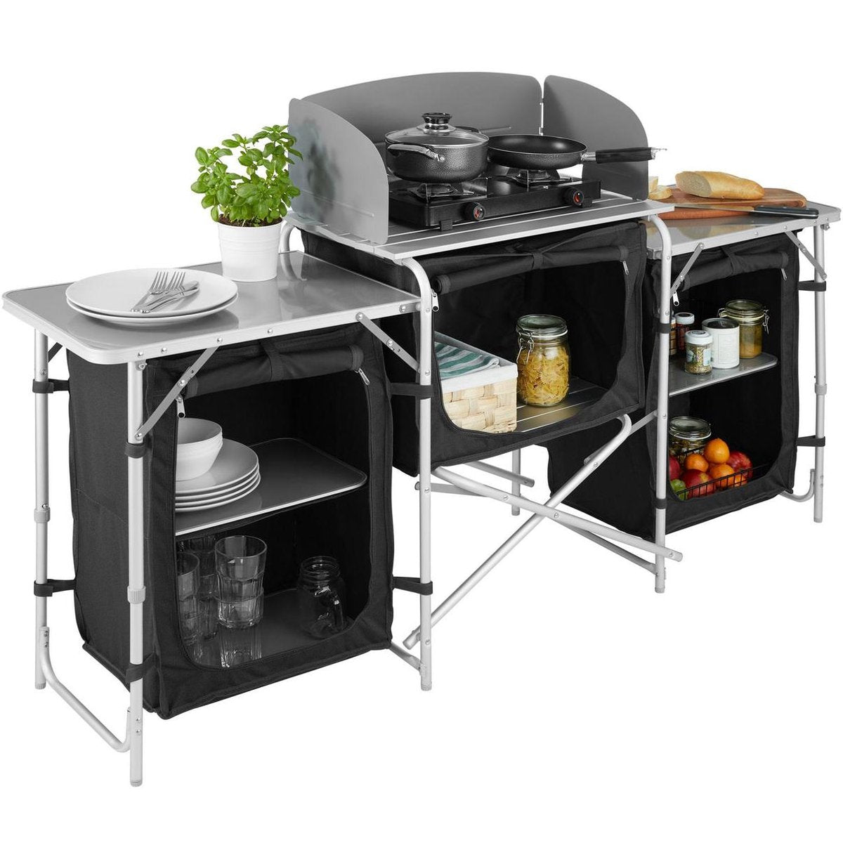 Tectake - Campingkeuken Afm. 97 X 47,5 X 78cm Zwart - 403348