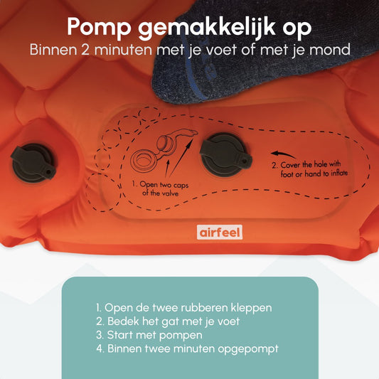AirFeel Lichtgewicht Opsblaasbaar Slaapmatje - Ingebouwde Pomp En Kussen - 196 X 60 X 6 Cm - Orange