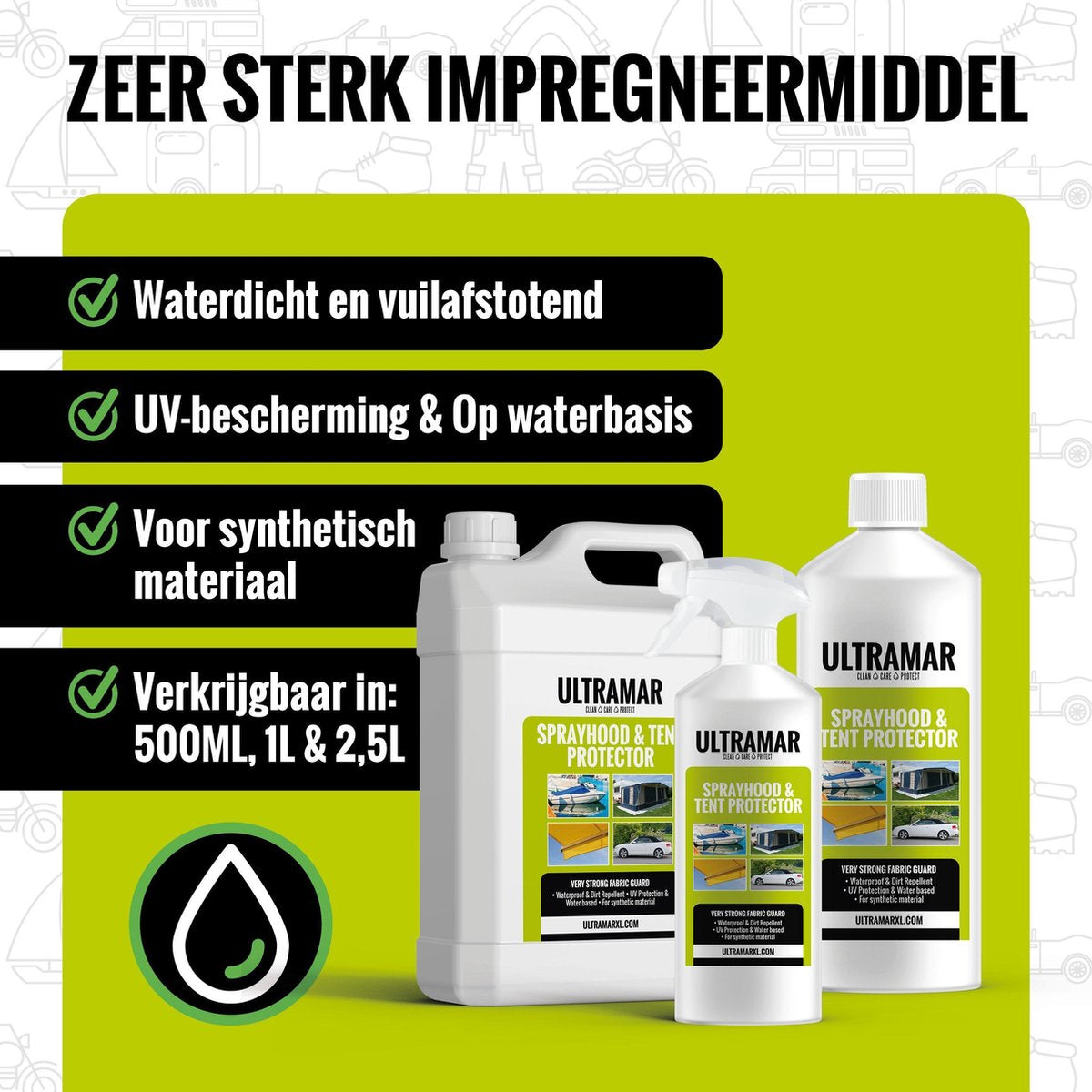  Ultramar - Sprayhood &amp; Tent Protector 2,5L - Impregneermiddel Voor Bootkap, Tent, Cabriodak - Maakt Waterdicht En Geeft Extra Bescherming