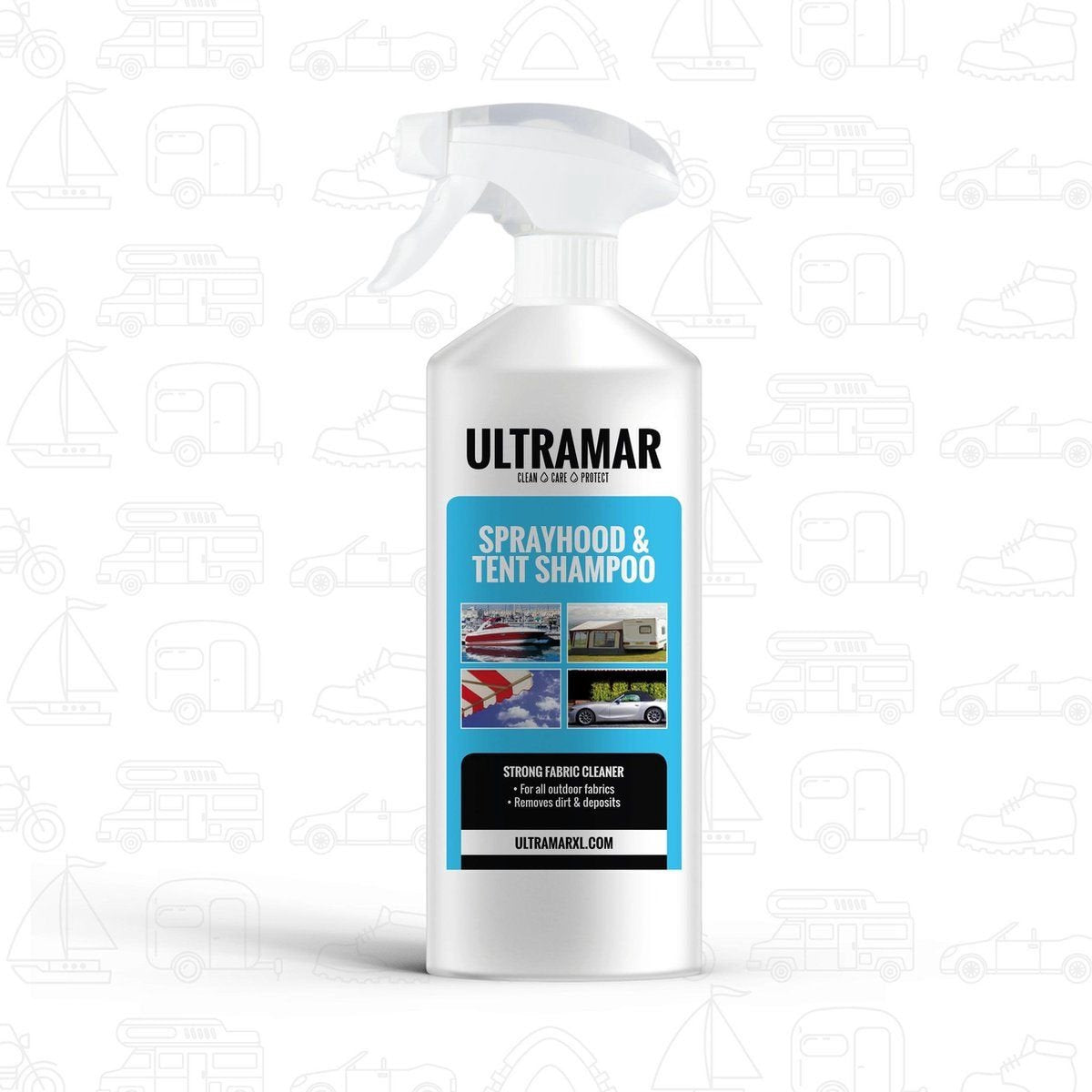  Ultramar - Sprayhood &amp; Tent Shampoo - 1L - Tentdoekreiniger - Voor Bootkap, Tent, Cabriodak, Zonwering - Tentonderhoud - Bootonderhoud - Schoonmaakmiddel