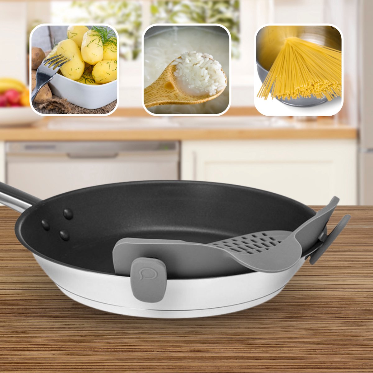  SensaHome- Siliconen Vergiet - Keuken Afgietdeksel - Afgiethulp - Siliconen - BPA Vrij - Grijs