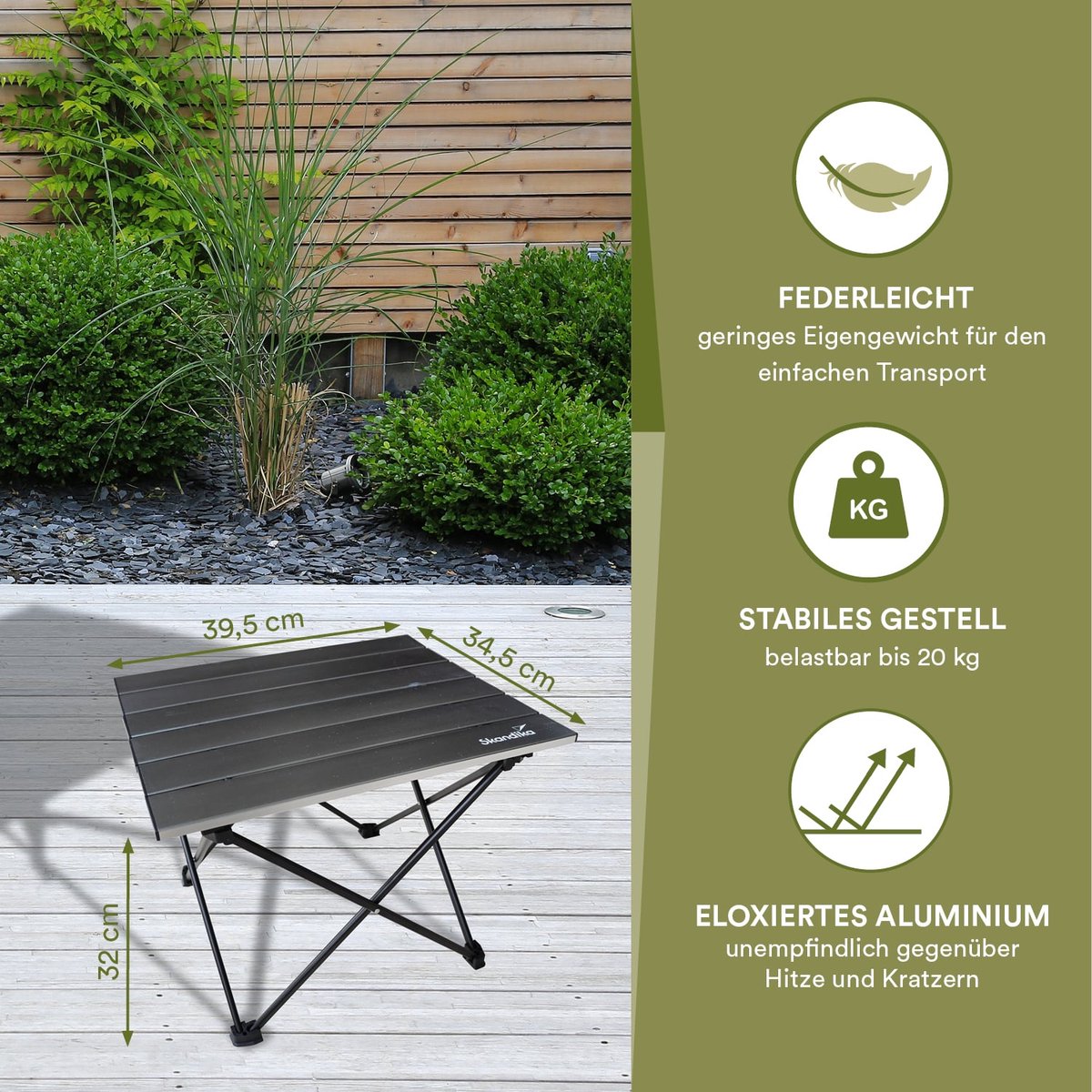  Skandika Ruka S Kleine Campingtafel – Campingtafels - Aluminium Campingtafel, Opvouwbaar, Zeer Licht, Eenvoudig Te Monteren, Stabiele Standaard - Opvouwtafel Voor Kamperen, Tenten Wandelen, Reizen, Thuis, Tuin – Tot Max. 20 Kg. - Grijs