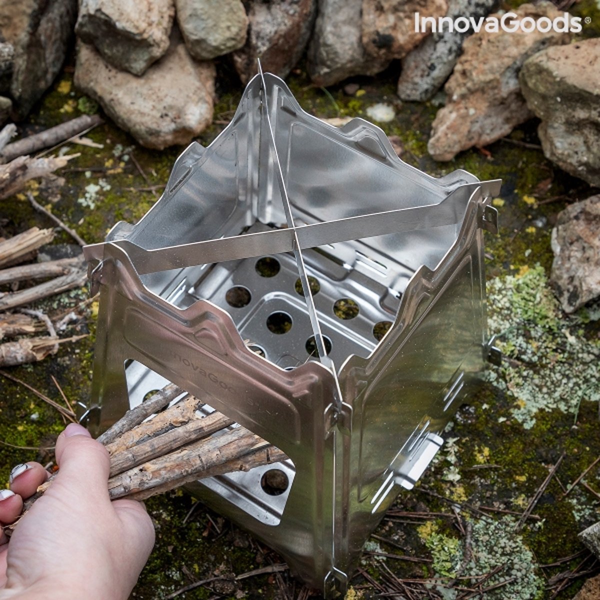 Innovagoods INKLAPBARE STALEN CAMPINGOVEN FLAMET - Camping Oven - Mini Oven - Camping Oventje - Oventje Camping - Mini Oven Vrijstaand - Mini Oventje