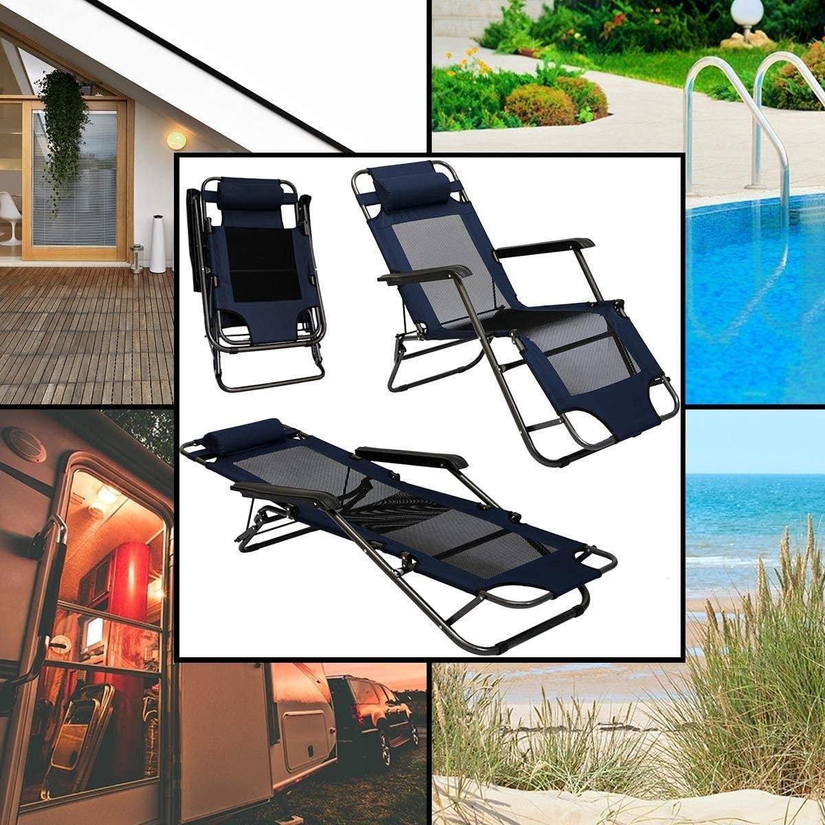  Ligstoel 155x60cm - Opvouwbaar Campingstoel Ligbed Strandstoel Tuinstoel Vouwligstoel Blauw
