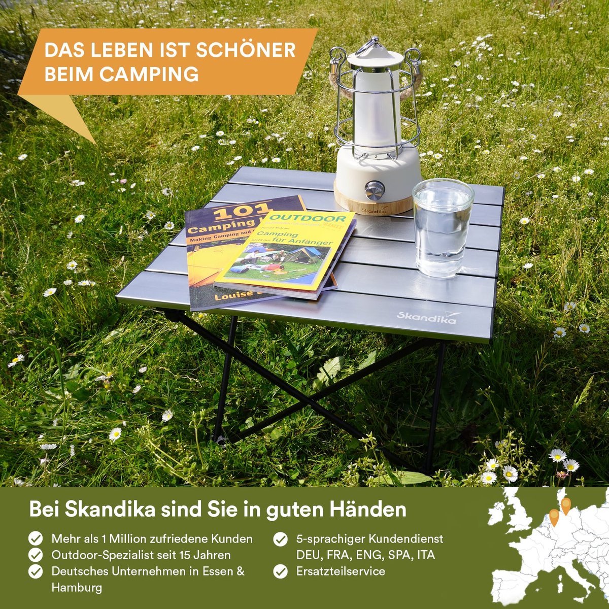  Skandika Ruka S Kleine Campingtafel – Campingtafels - Aluminium Campingtafel, Opvouwbaar, Zeer Licht, Eenvoudig Te Monteren, Stabiele Standaard - Opvouwtafel Voor Kamperen, Tenten Wandelen, Reizen, Thuis, Tuin – Tot Max. 20 Kg. - Grijs