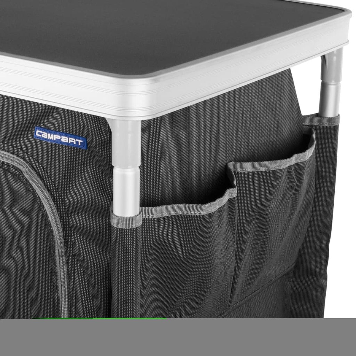  Campart Campingkast CU-0719 – Opvouwbaar En Verstelbaar - 4 Verstelbare Poten - 3 Lagen - Aluminium Frame - Grijs