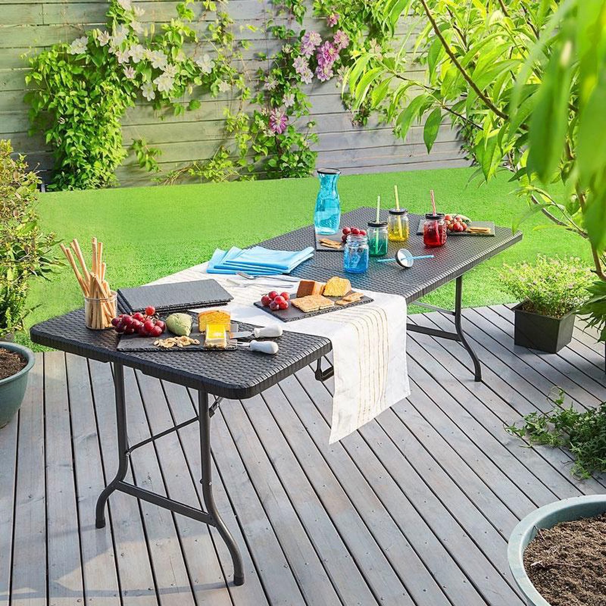  Casaria Tuintafel Opvouwbaar – Met Draaggreep 180x75 Cm – Zwart