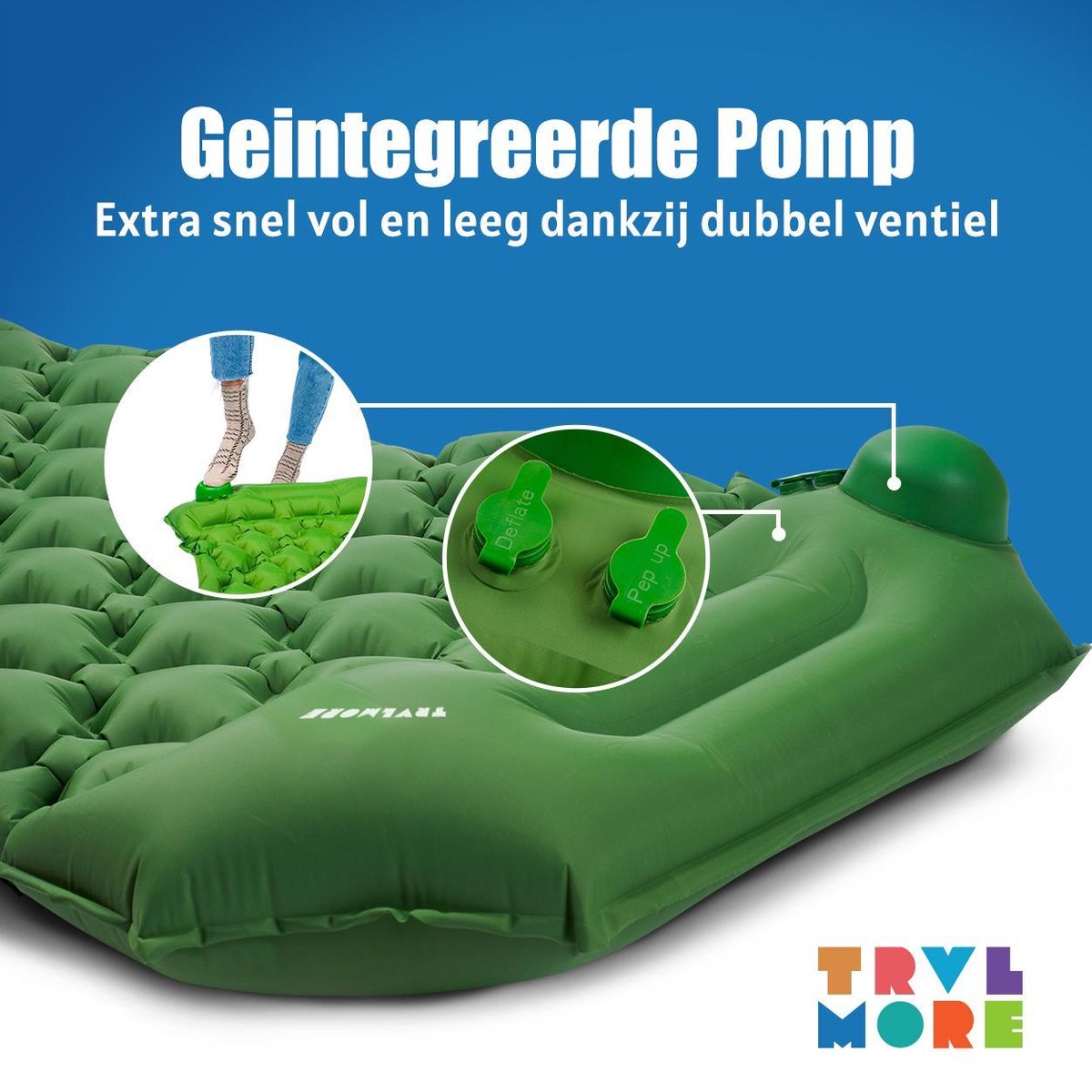  TRVLMORE Slaapmat - Zelfopblazend - 1 Persoons - Ingebouwde Pomp En Kussen - Groen