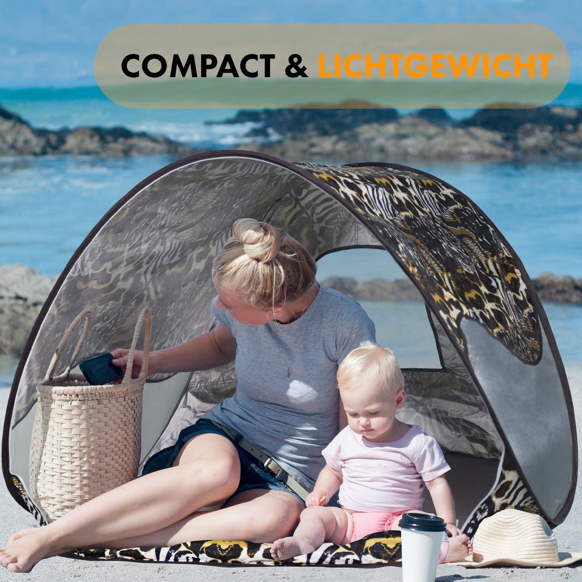  Deryan Luxe Pop Up Strandtent - Anti-UV 50+ - Zoo