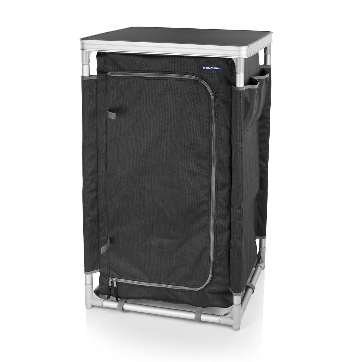  Campart Campingkast CU-0719 – Opvouwbaar En Verstelbaar - 4 Verstelbare Poten - 3 Lagen - Aluminium Frame - Grijs