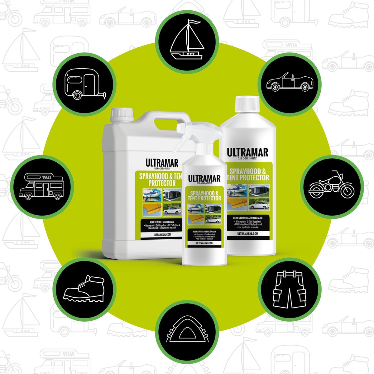  Ultramar - Sprayhood &amp; Tent Protector 1L - Impregneermiddel Voor Bootkap, Tent, Cabriodak - Maakt Waterdicht En Geeft Extra Bescherming